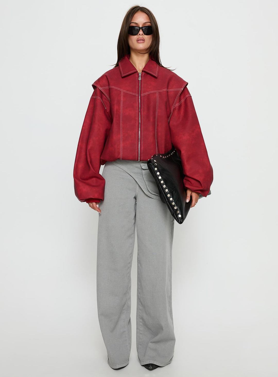 Mysticah | Women’s oversized zip-up bomber jacket with exposed stitching