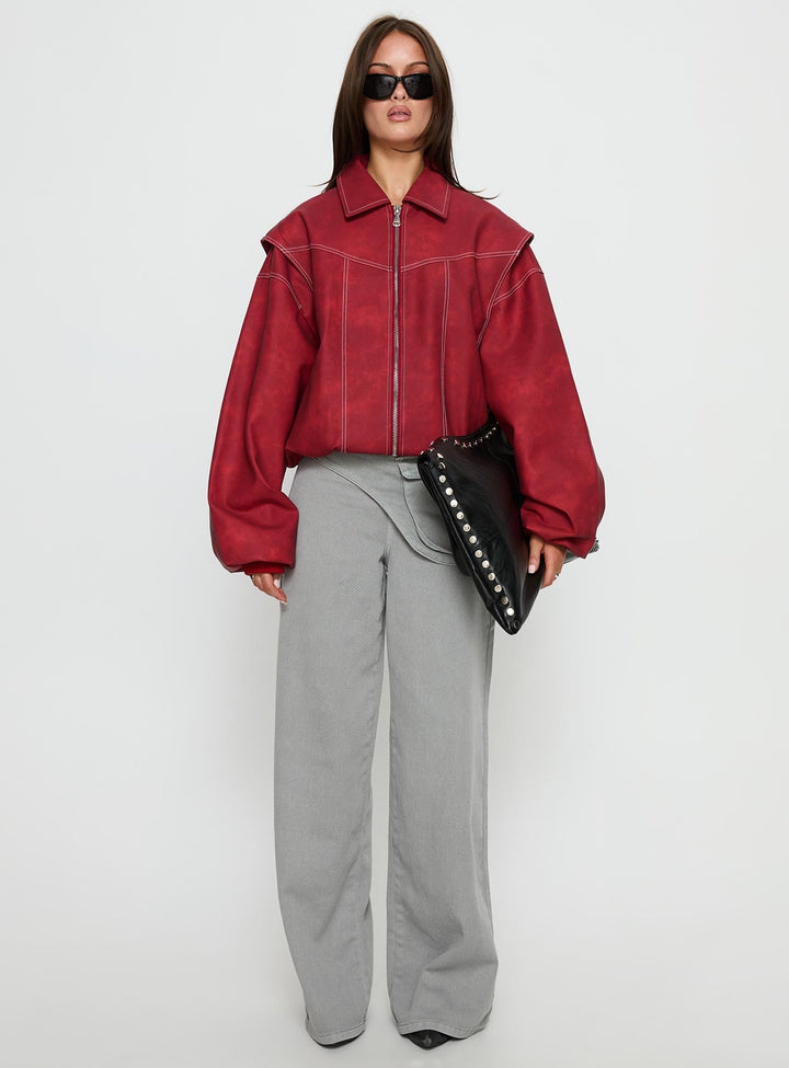 Mysticah | Women’s oversized zip-up bomber jacket with exposed stitching