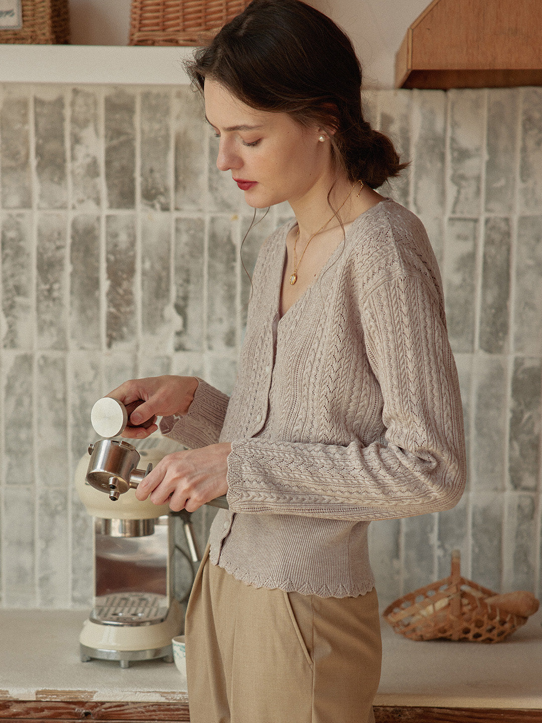 Milena | Women’s sweater with cable knit and glazed button detail