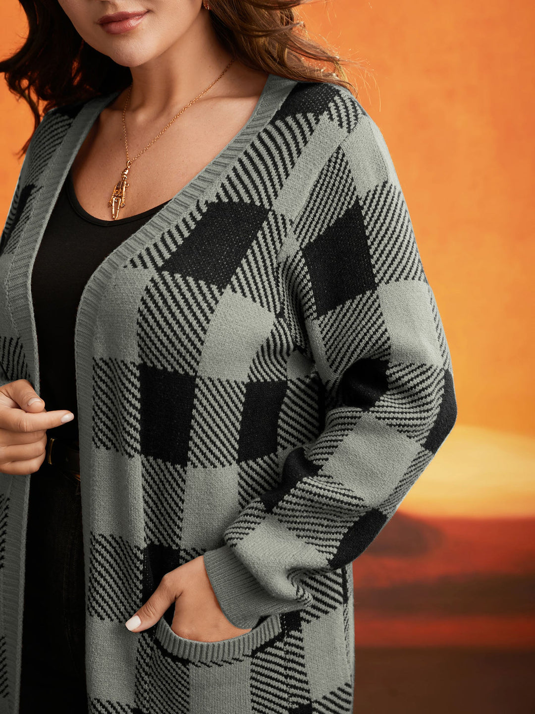 Cynthia | Women’s plaid open-front knit cardigan