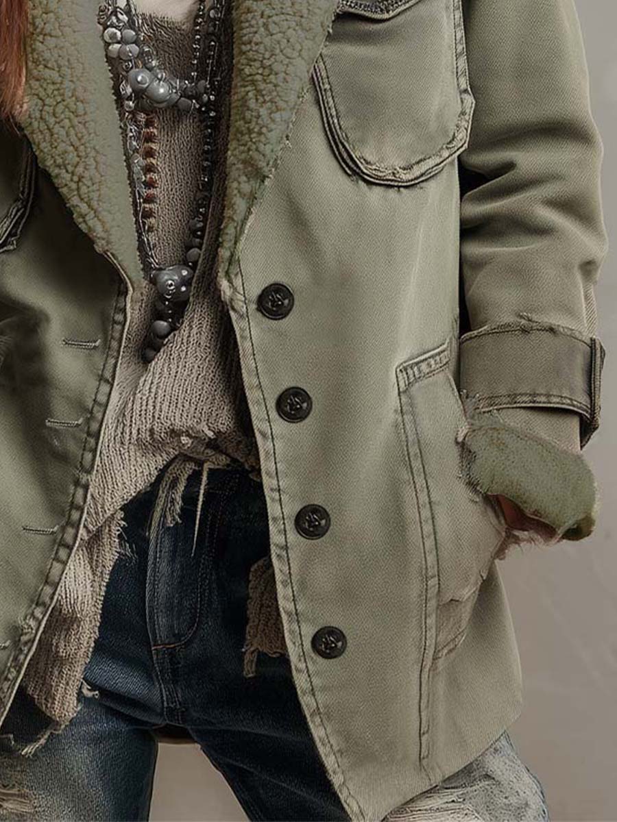 Annabelle | Women’s sherpa lined utility jacket with vintage olive finish