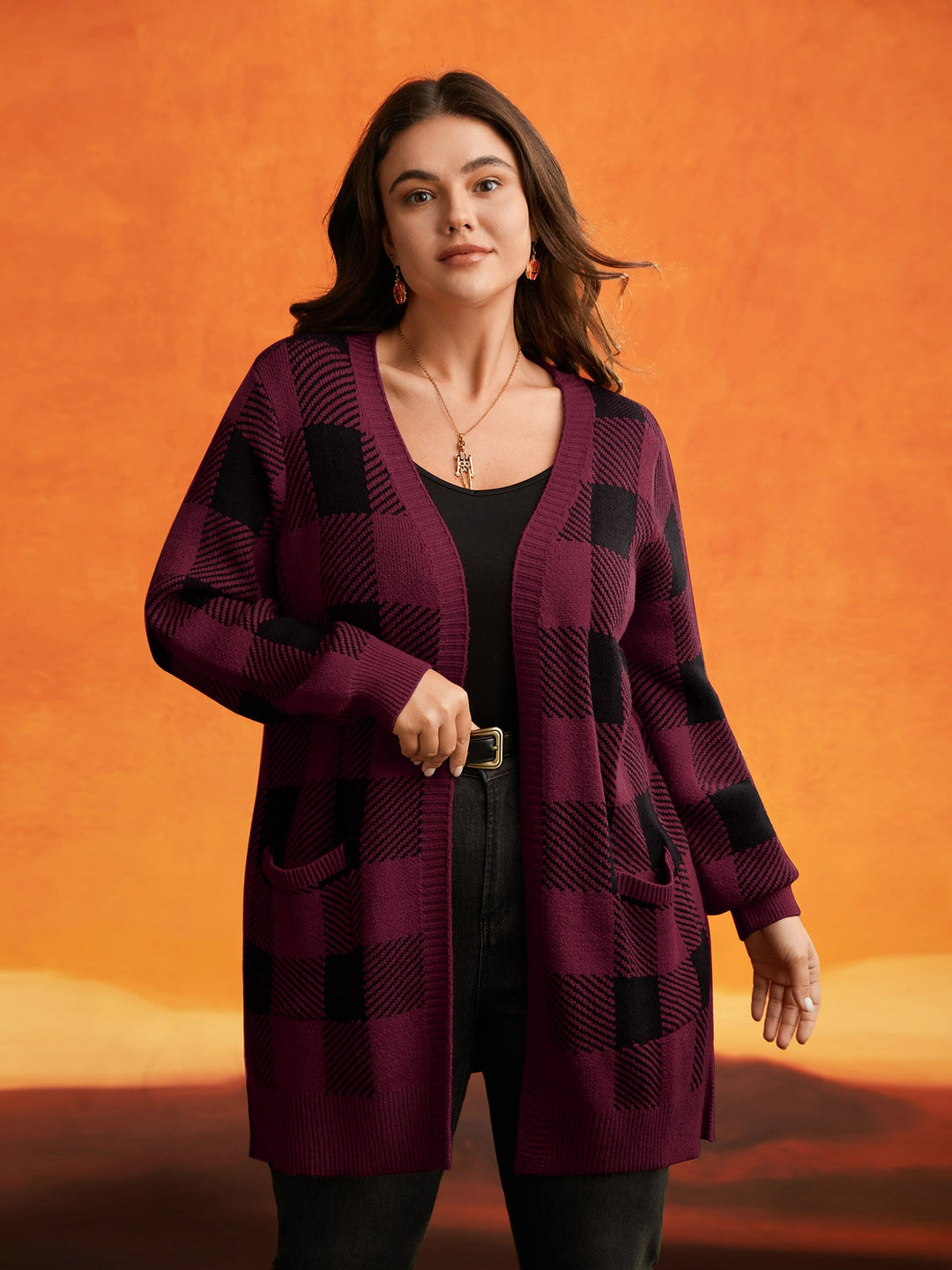 Cynthia | Women’s plaid open-front knit cardigan