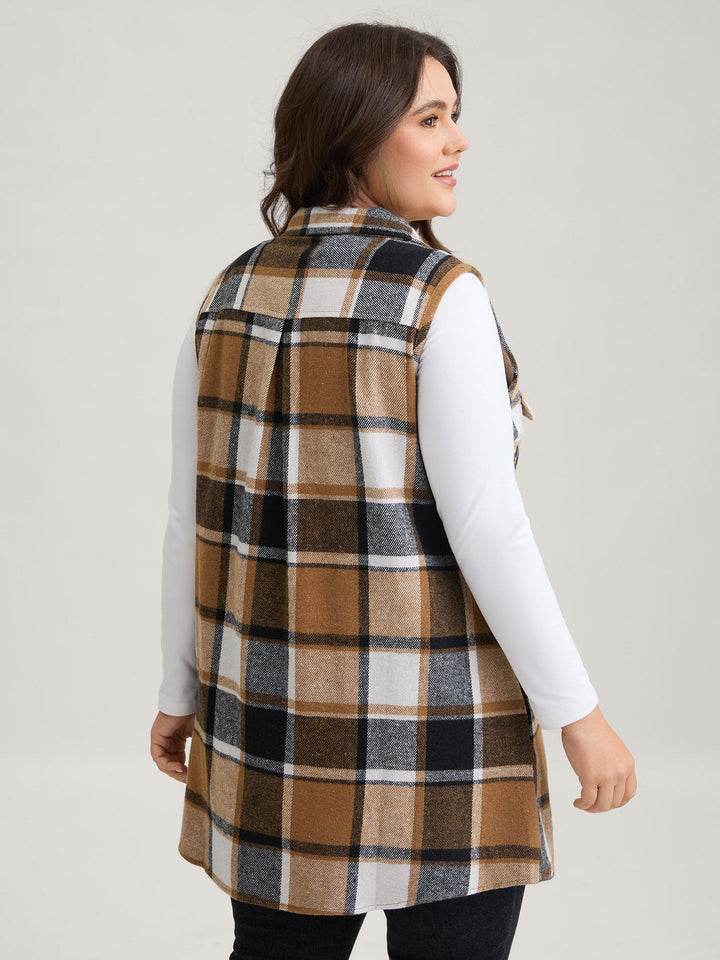 Lexie | Women’s plaid flap detail sleeveless vest with button closure
