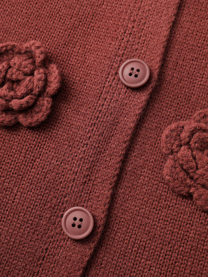 Tori | Women’s 3D floral applique button front knit cardigan
