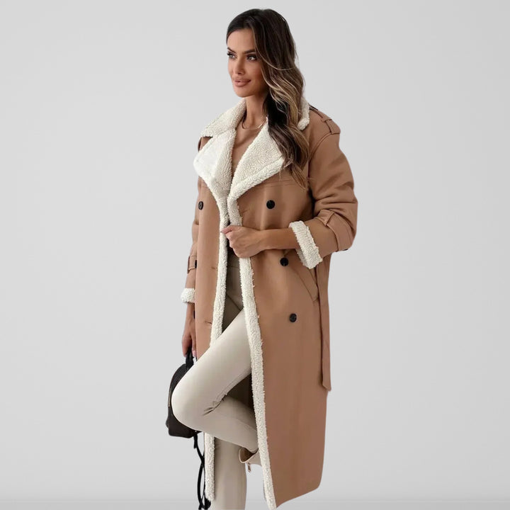 Lalaine | Women’s long wool-blend coat with faux-fur lining