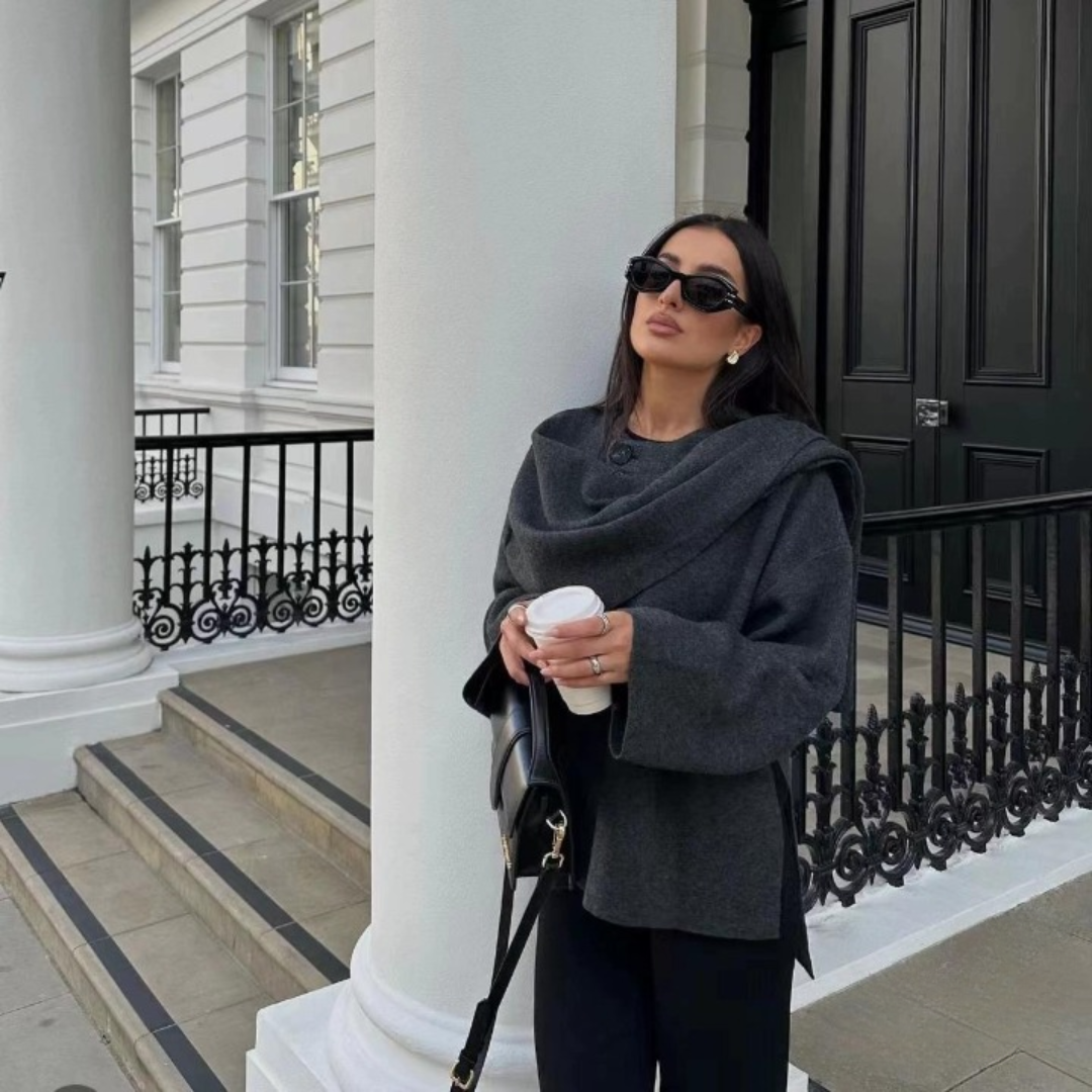 Nori | Women’s cape coat with asymmetrical cut and minimalist design