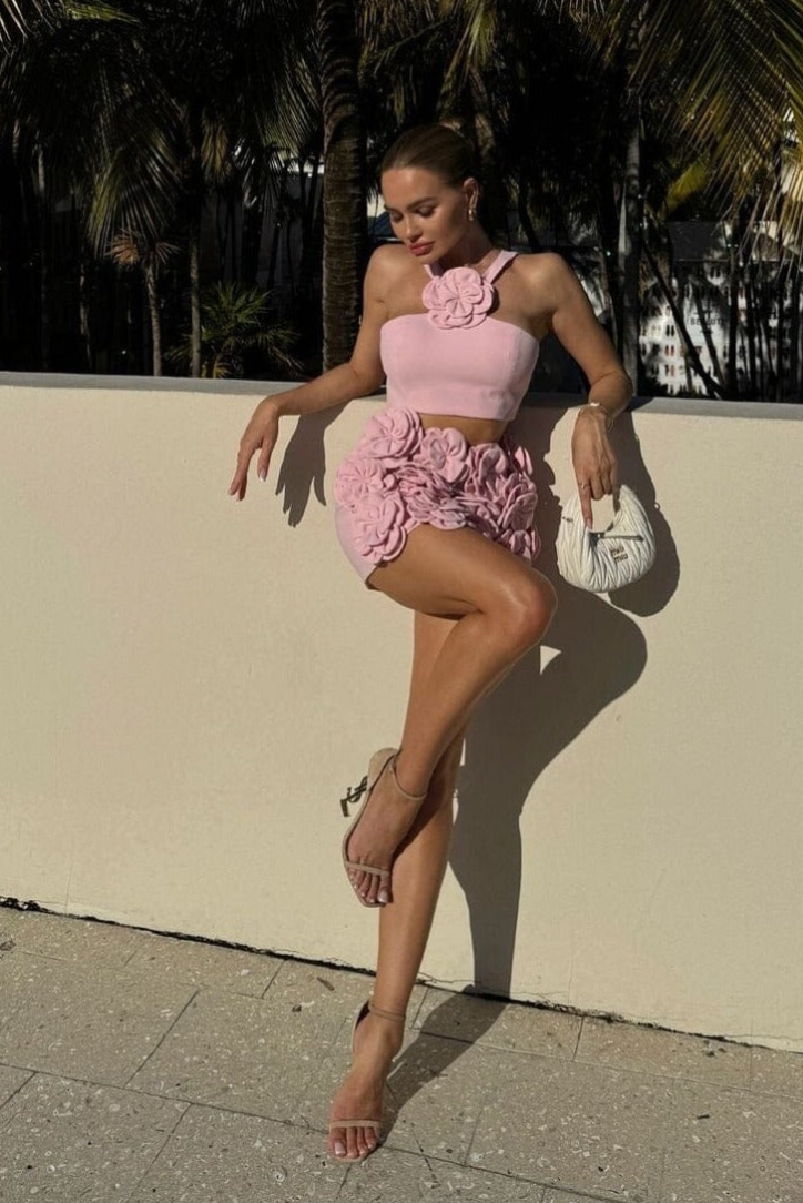 Rhianna | Women’s floral outfit set with cropped top and a-line skirt