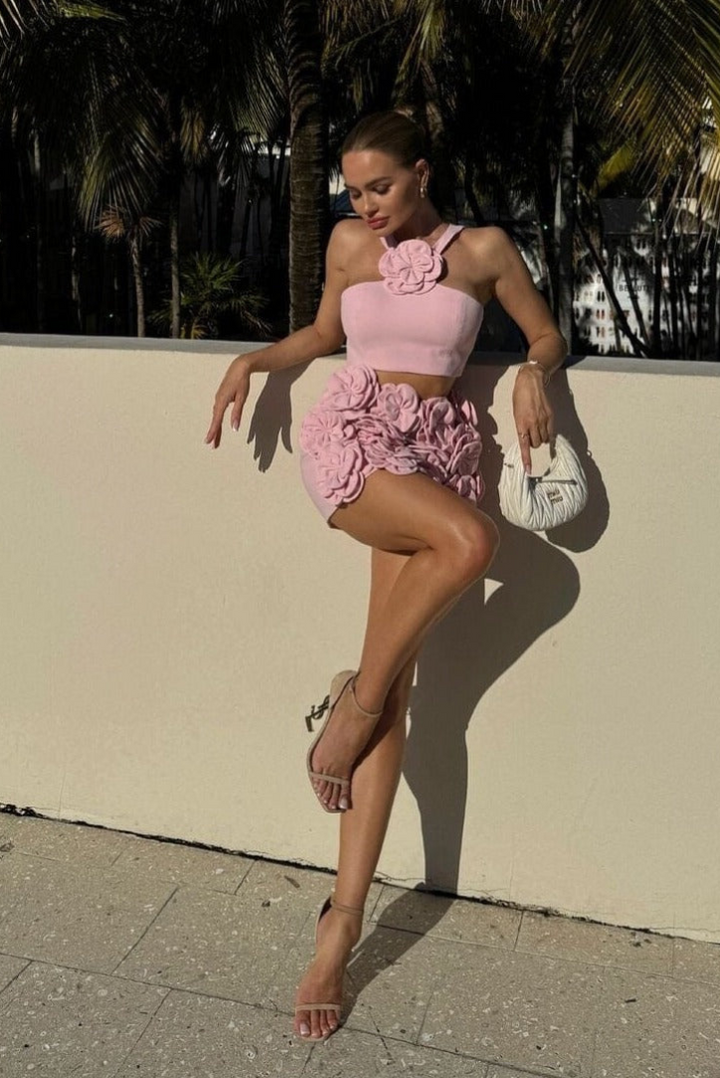 Rhianna | Women’s floral outfit set with cropped top and a-line skirt