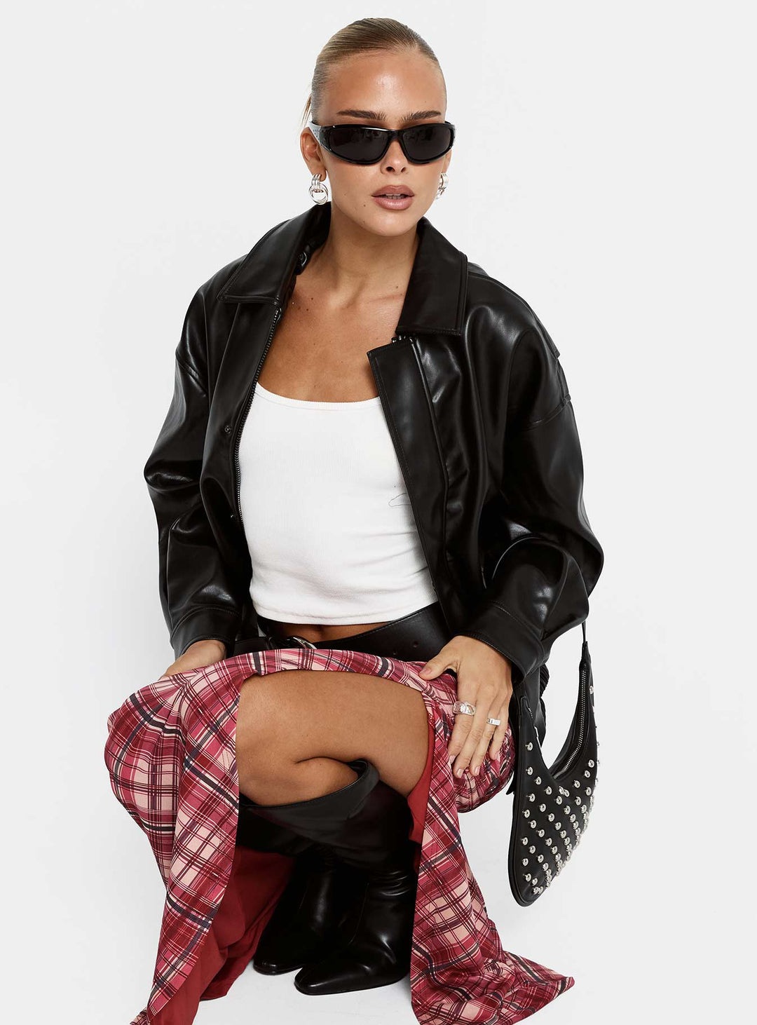 Nicole | Women’s oversized faux leather bomber jacket with button detail