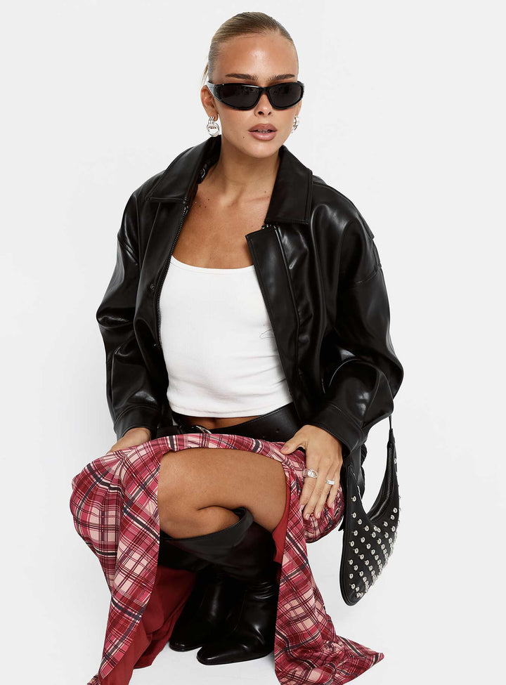 Nicole | Women’s oversized faux leather bomber jacket with button detail