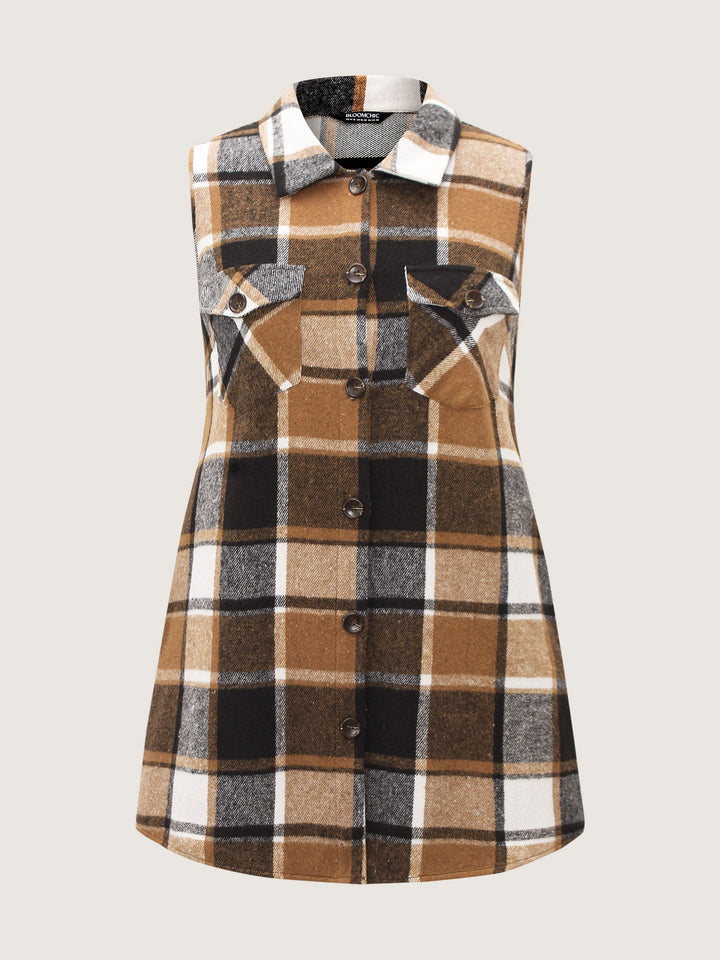 Lexie | Women’s plaid flap detail sleeveless vest with button closure