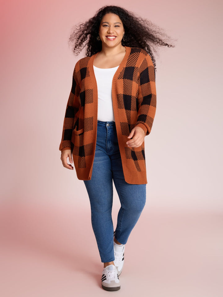 Cynthia | Women’s plaid open-front knit cardigan