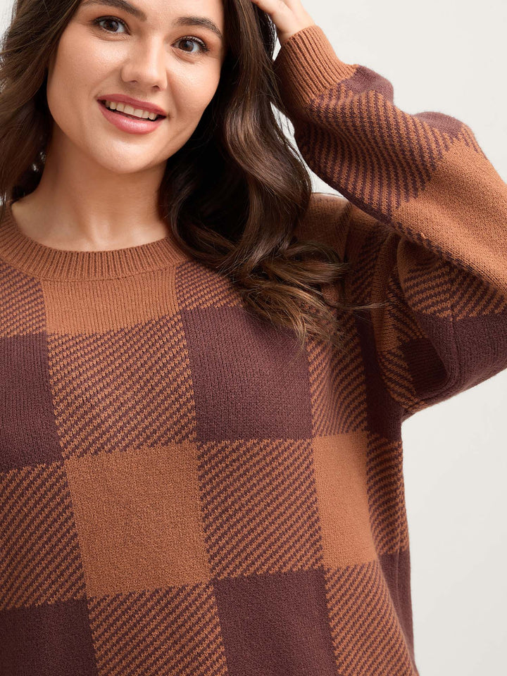 Bailey | Women’s checked crew neck knit sweater