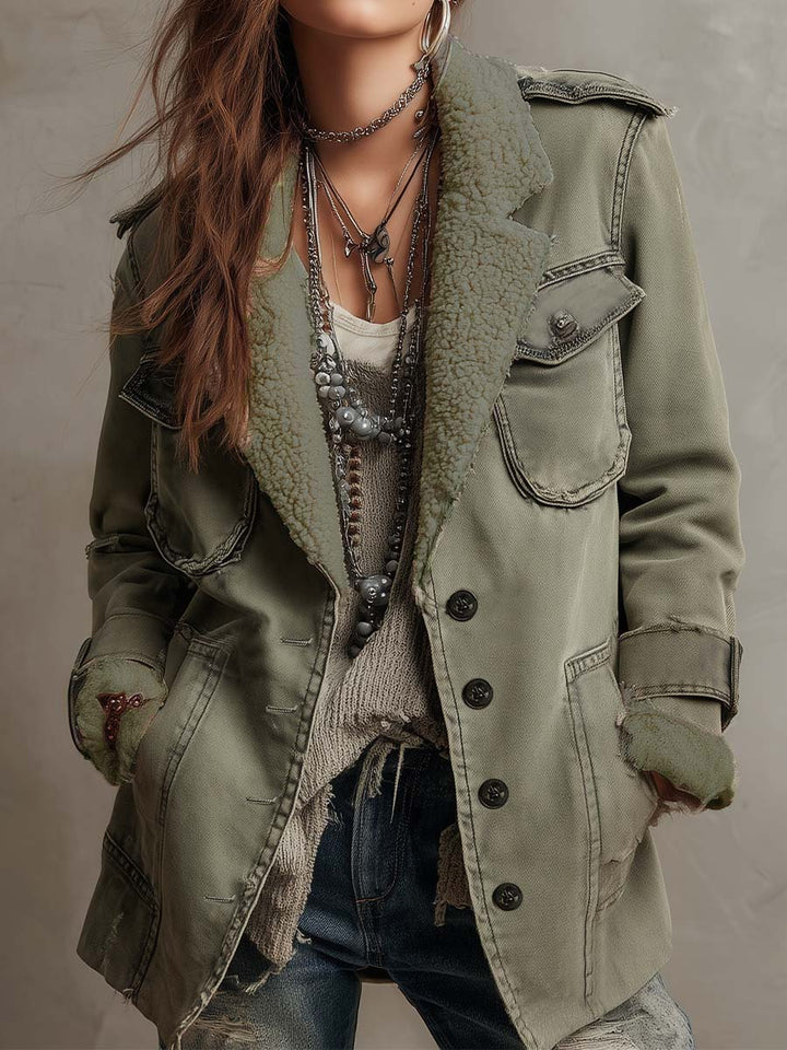 Annabelle | Women’s sherpa lined utility jacket with vintage olive finish
