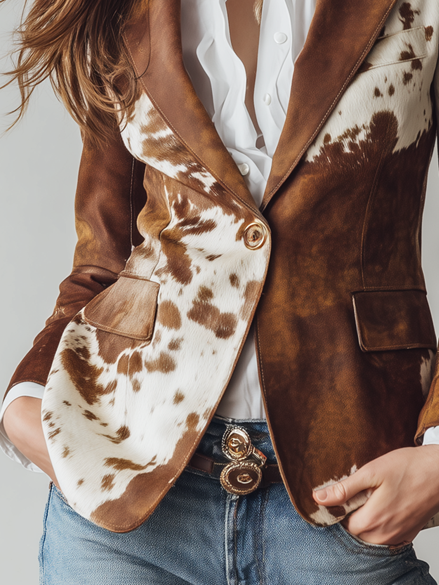 Tahlia | Women’s eco-friendly suede blazer with cow print design