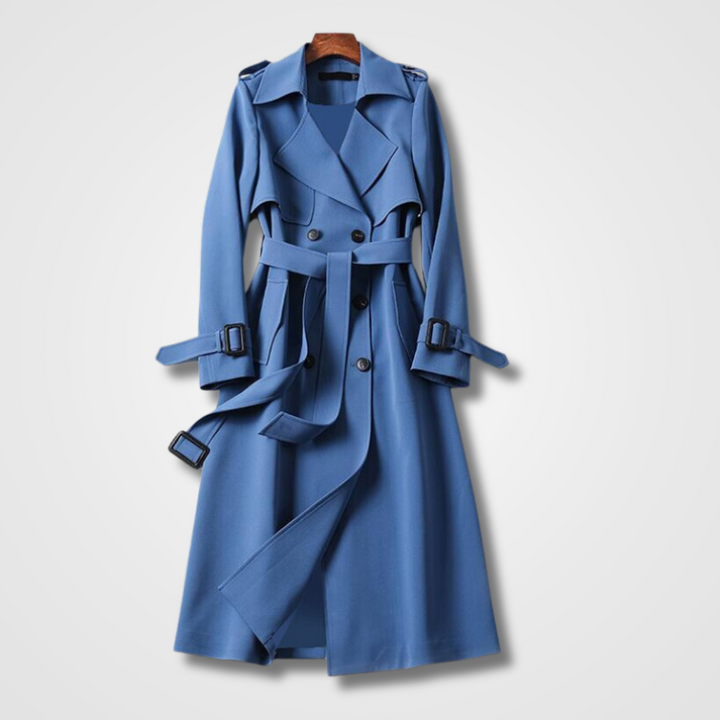Aurelle | Women's long belted trench coat with layered front
