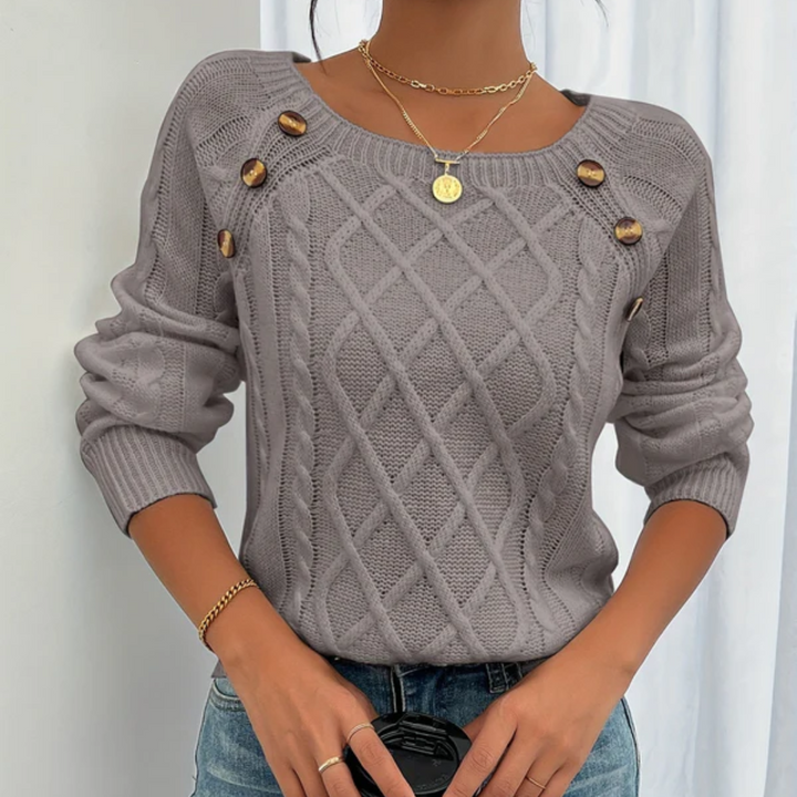 Gabby | Women’s knitted sweater with cable pattern and decorative buttons