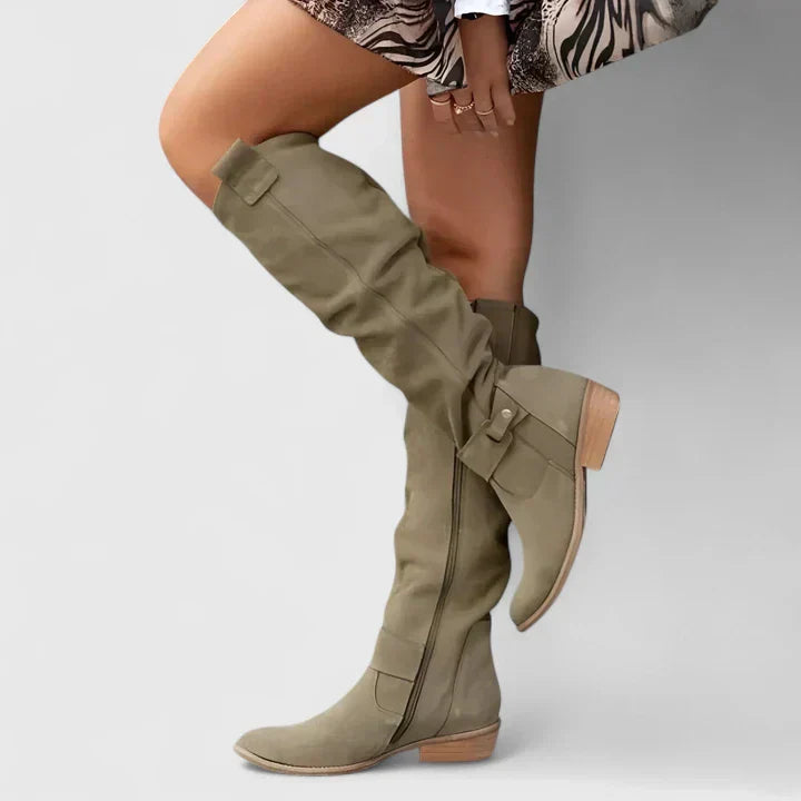 Sasha | Women’s knee-high boots with slouchy shaft and low stacked heel