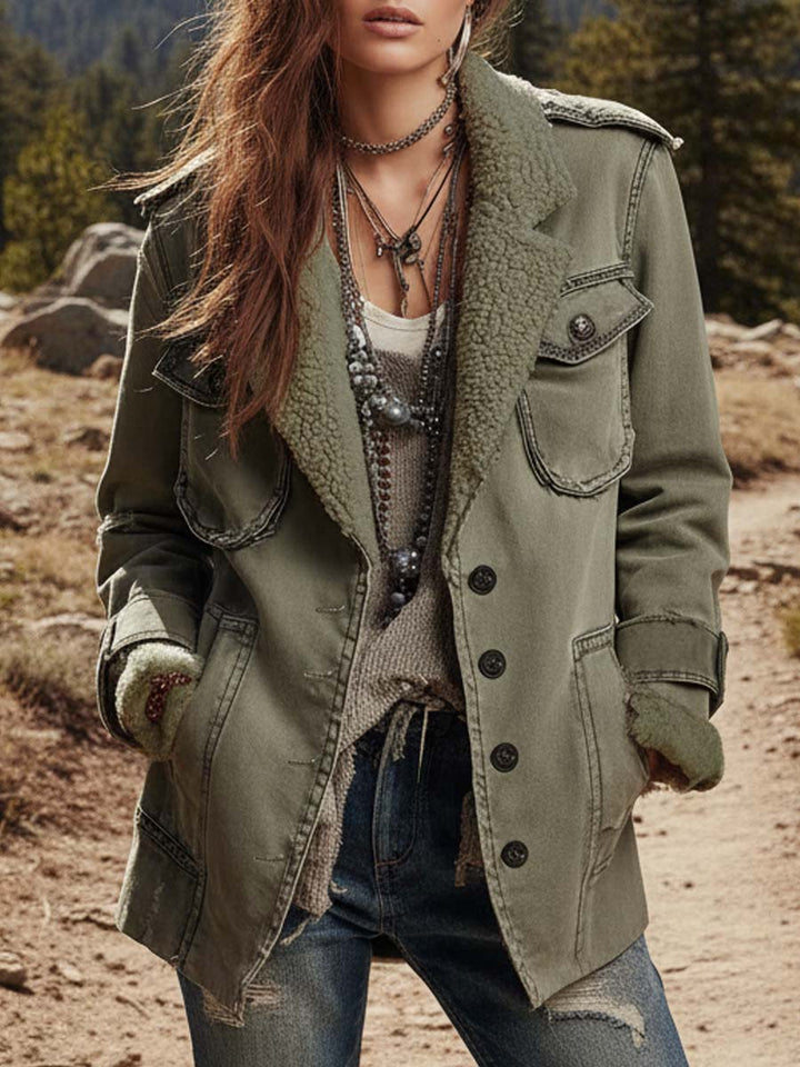 Annabelle | Women’s sherpa lined utility jacket with vintage olive finish