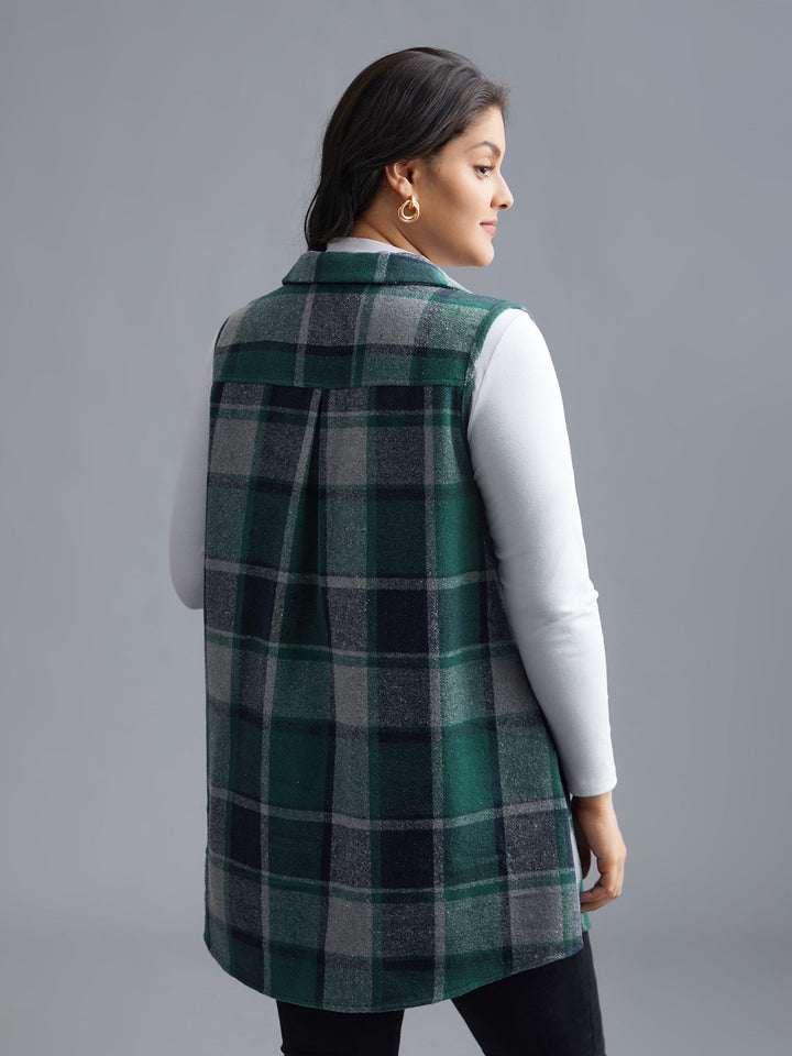 Lexie | Women’s plaid flap detail sleeveless vest with button closure