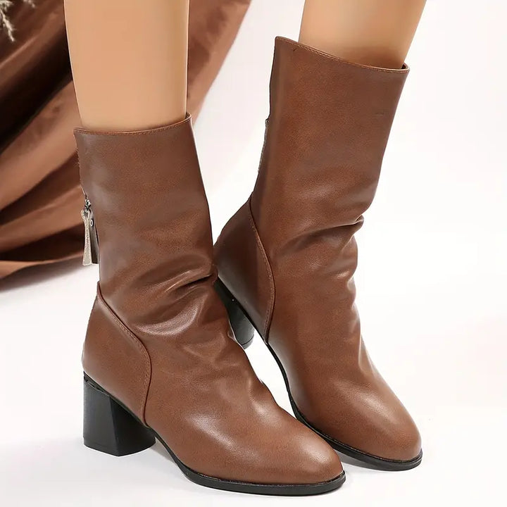 Eden | Women’s vegan leather boots with block heel and back zipper