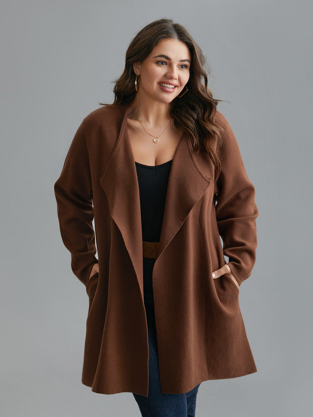 Elvira | Women’s open-front wool blend cardigan with draped lapels