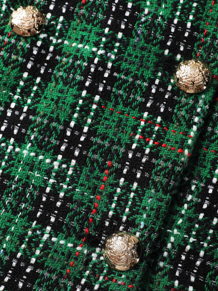 Quiana | Women’s tweed plaid double button jacket