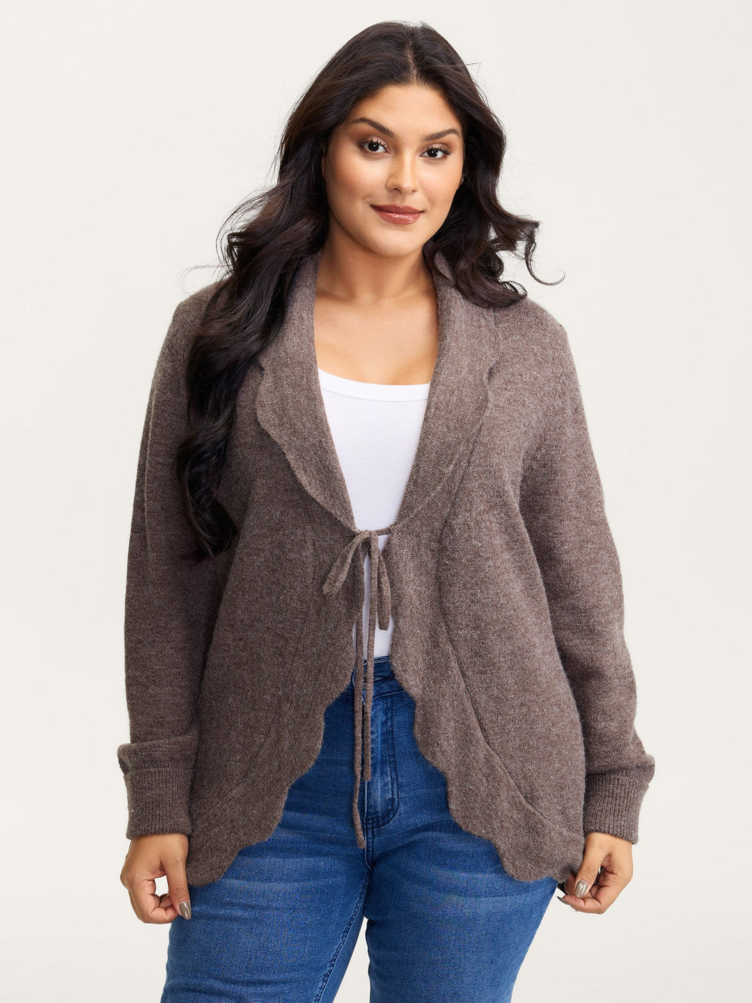 Elisa | Women’s wavy arc hem tie-front knit cardigan