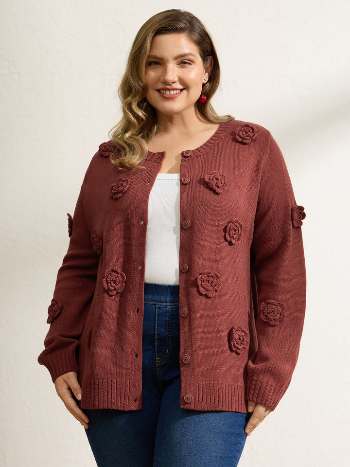 Tori | Women’s 3D floral applique button front knit cardigan