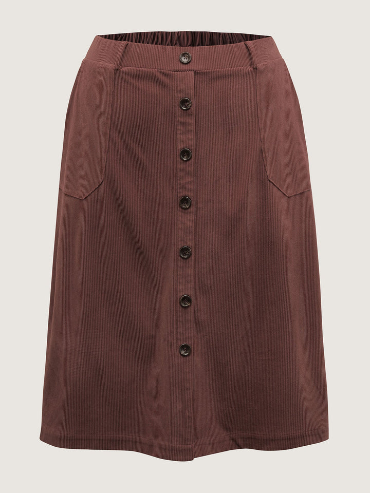 Lilia | Women’s corduroy button detail A-line midi skirt