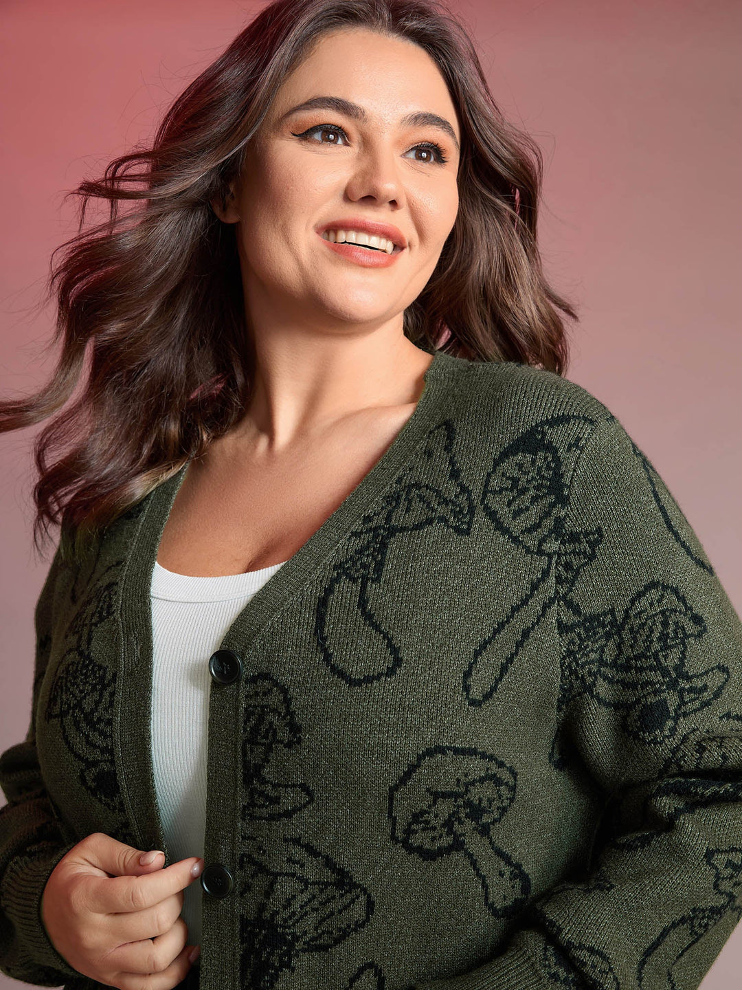 Charity | Women’s mushroom print button-front cardigan
