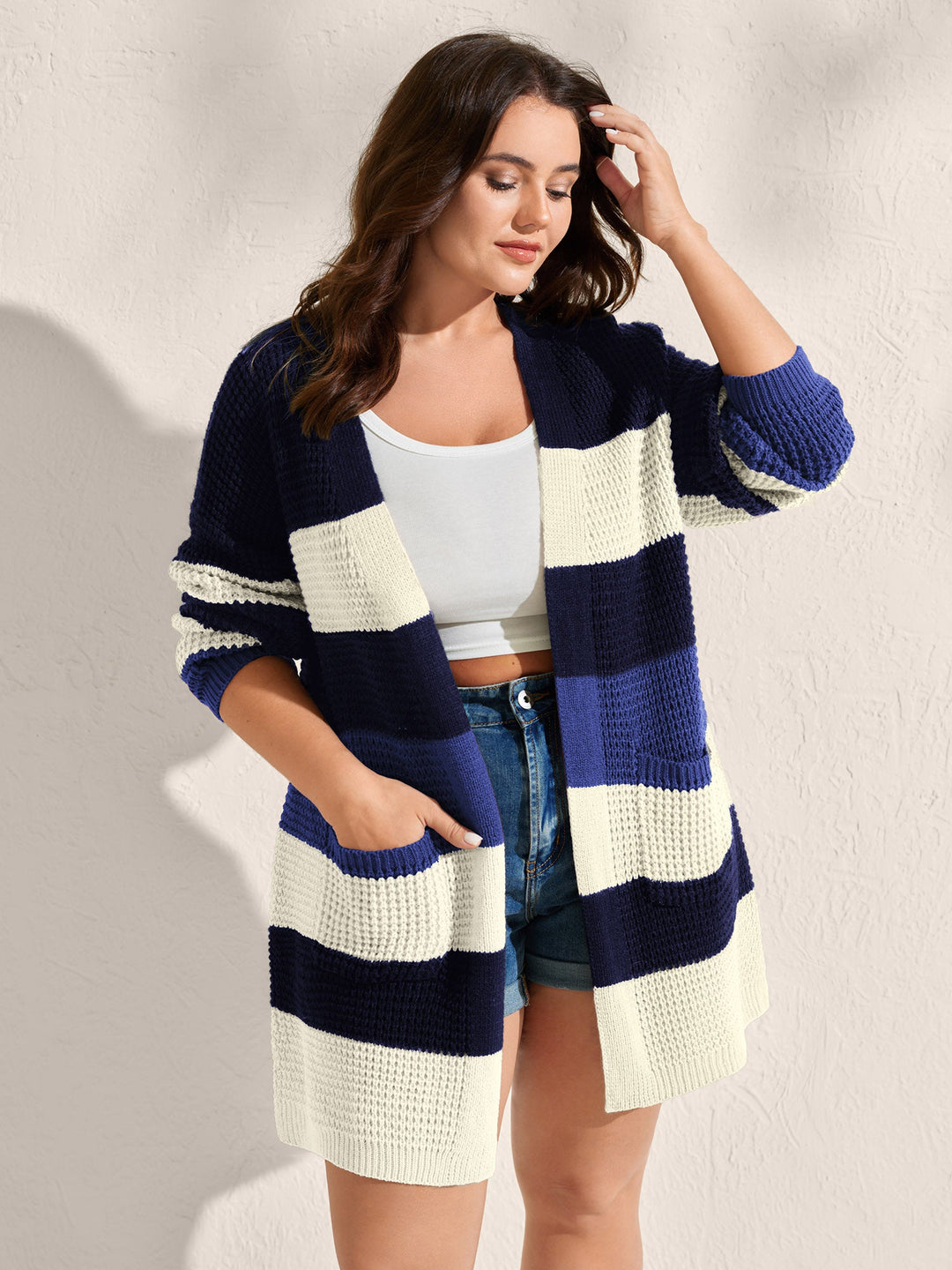 Brylee | Women’s open-front striped knit cardigan