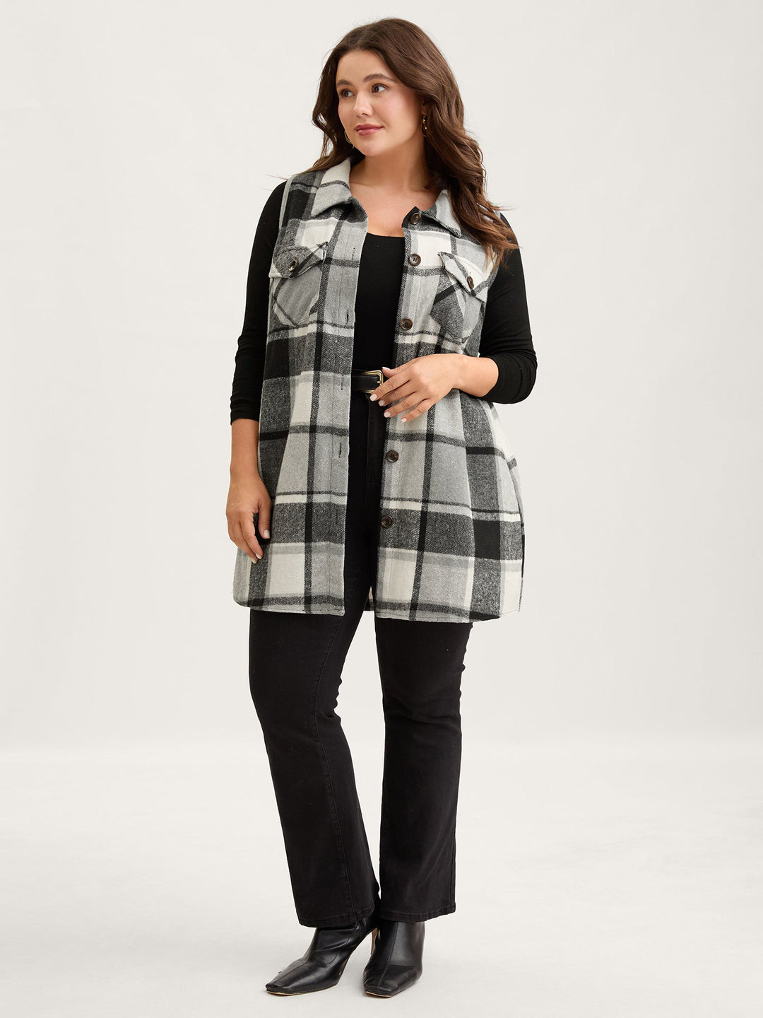 Lexie | Women’s plaid flap detail sleeveless vest with button closure