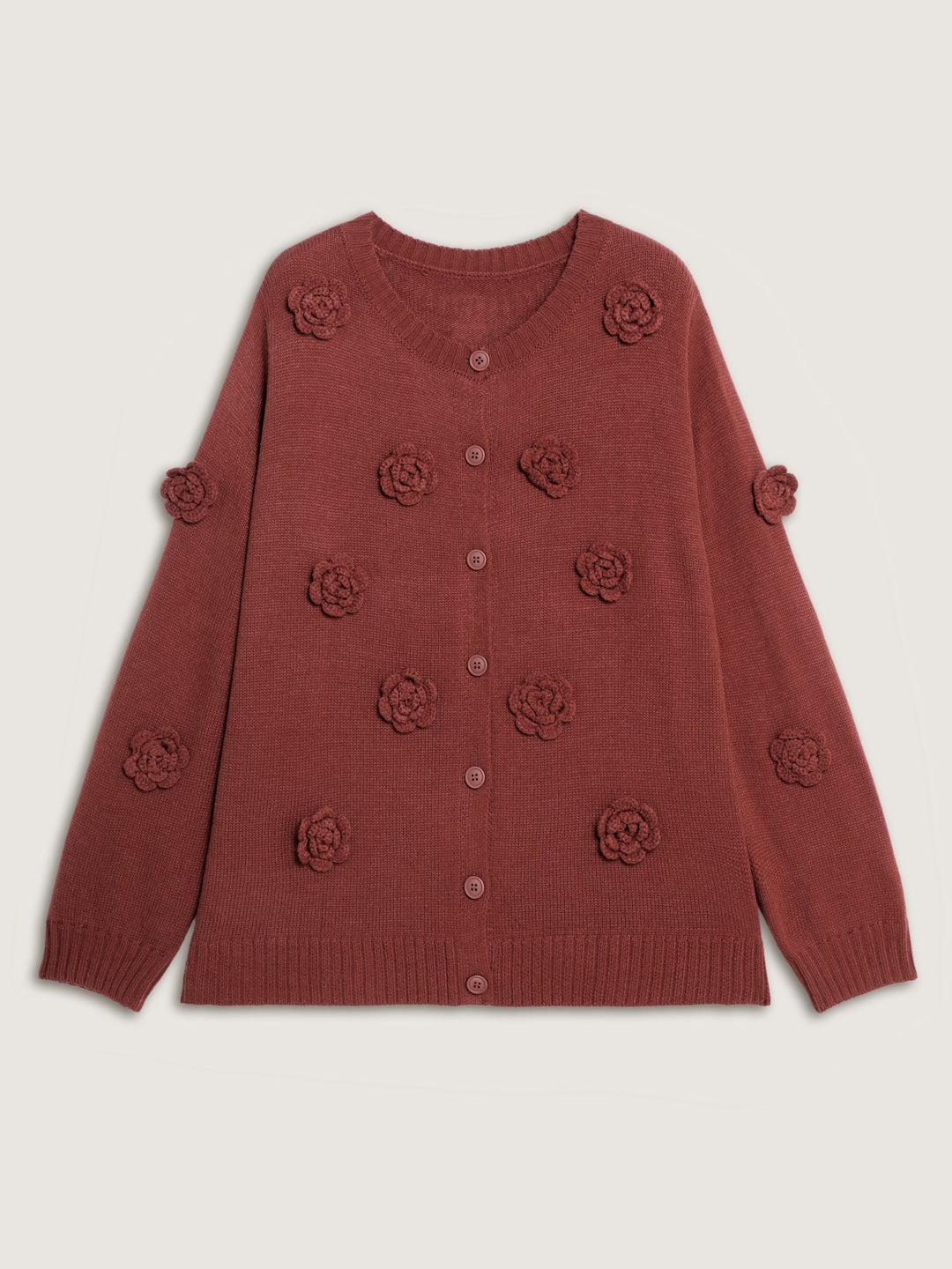 Tori | Women’s 3D floral applique button front knit cardigan