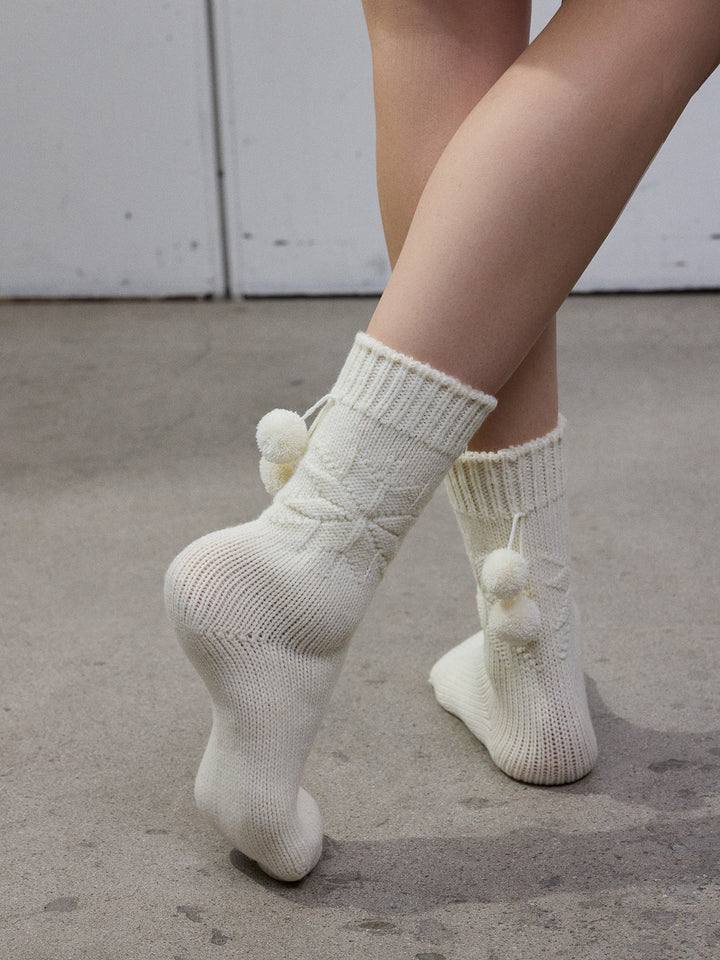 Mercy | Women’s wool blend crew socks with snowflake and pom-pom details