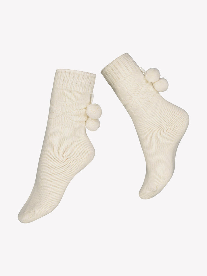 Mercy | Women’s wool blend crew socks with snowflake and pom-pom details