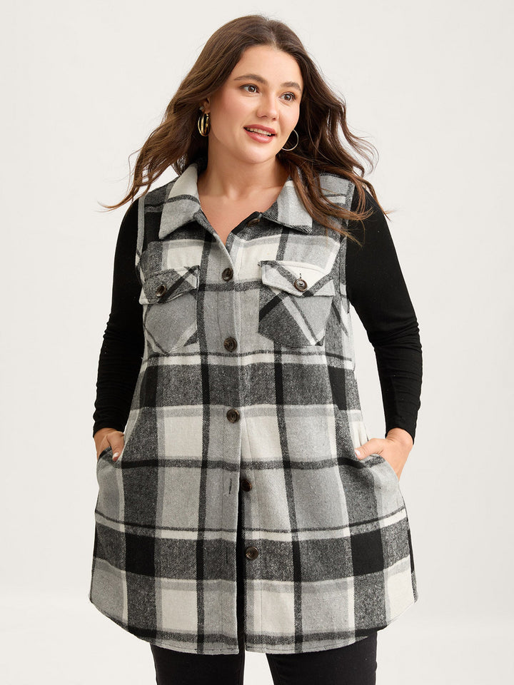 Lexie | Women’s plaid flap detail sleeveless vest with button closure