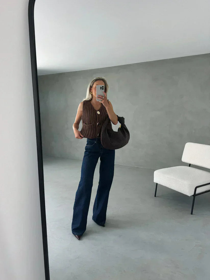 Dinna | Women’s chunky knit vest with statement buttons