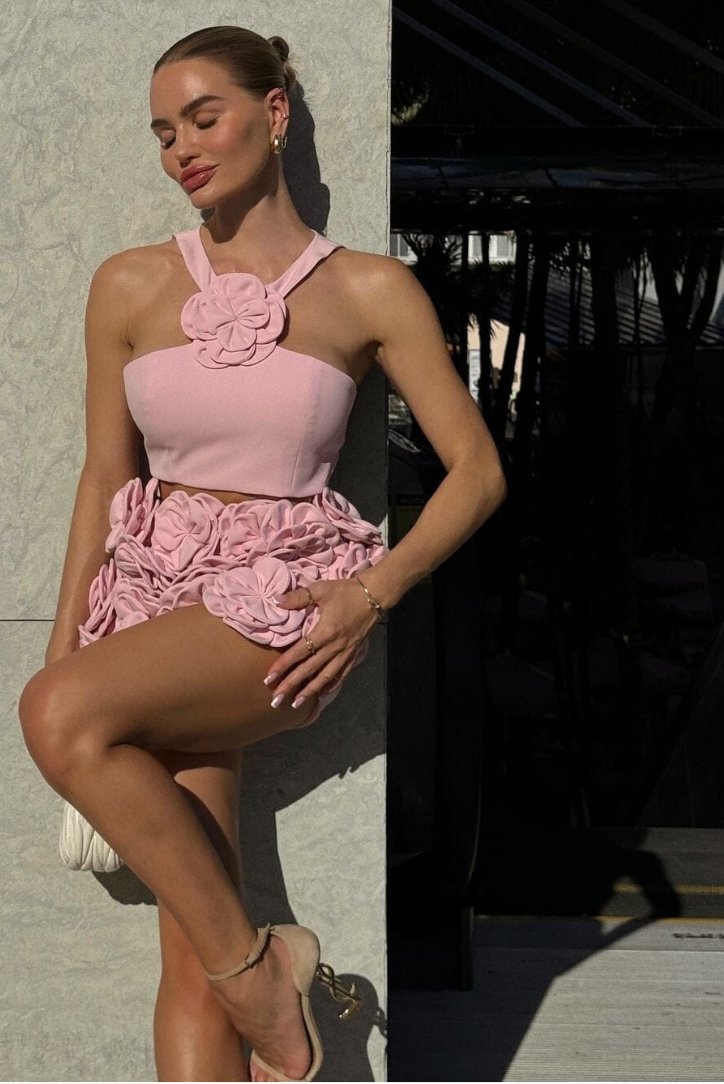 Rhianna | Women’s floral outfit set with cropped top and a-line skirt