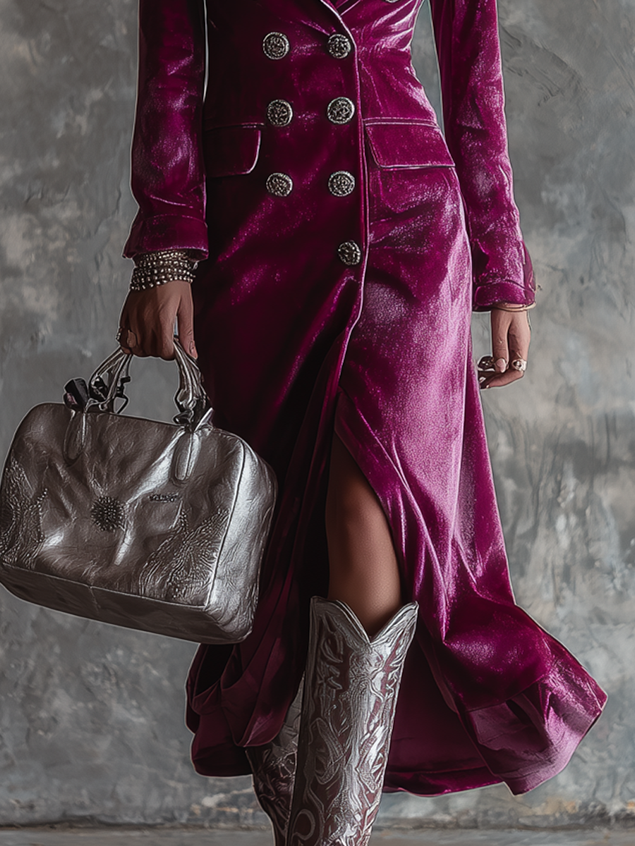 Anika | Women’s long velvet blazer dress with double-breasted design and button-down