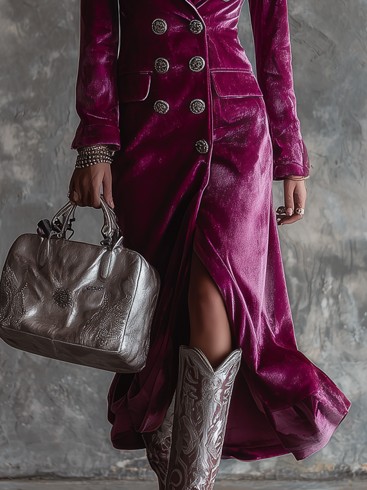 Anika | Women’s long velvet blazer dress with double-breasted design and button-down