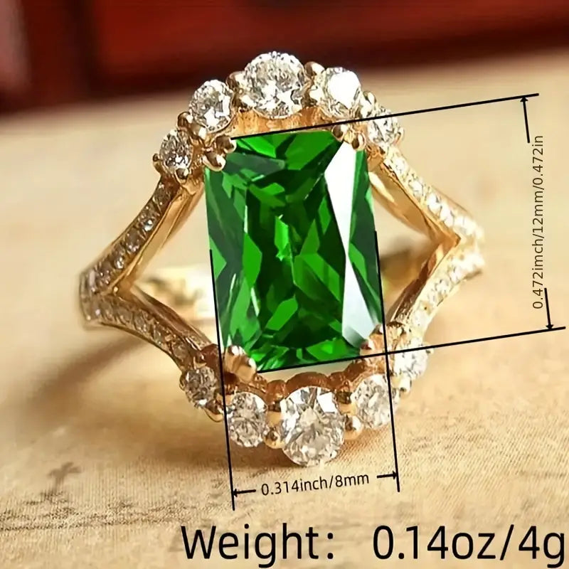 Diezel | Women’s cocktail ring with emerald green stone and crystal halo