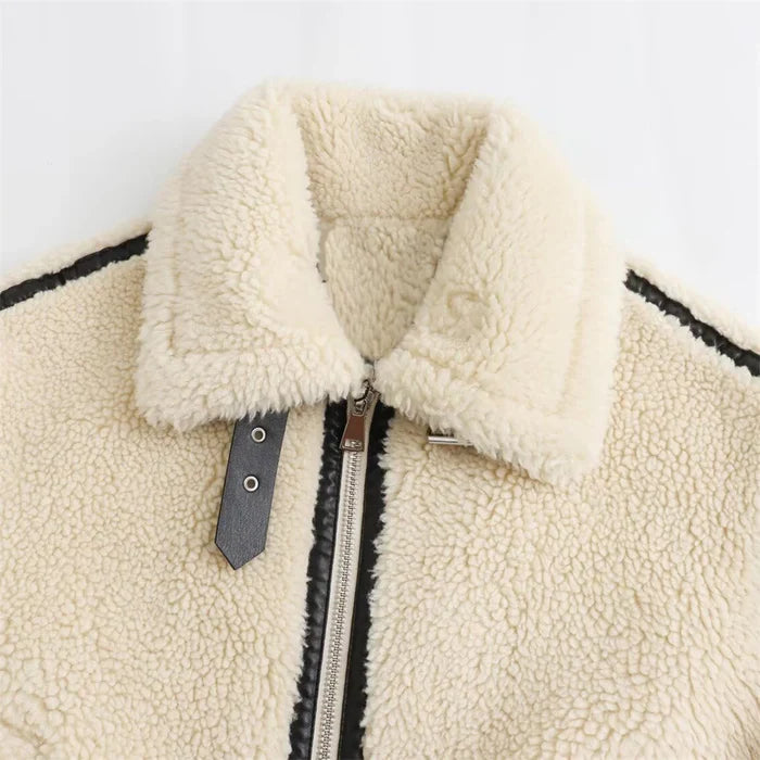 Eleanor | Women’s vegan sherpa jacket with leather accents