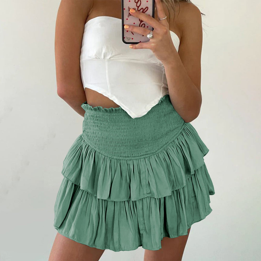 Pearl | Women’s ruffle mini skirt with smocked waistband and built-in shorts