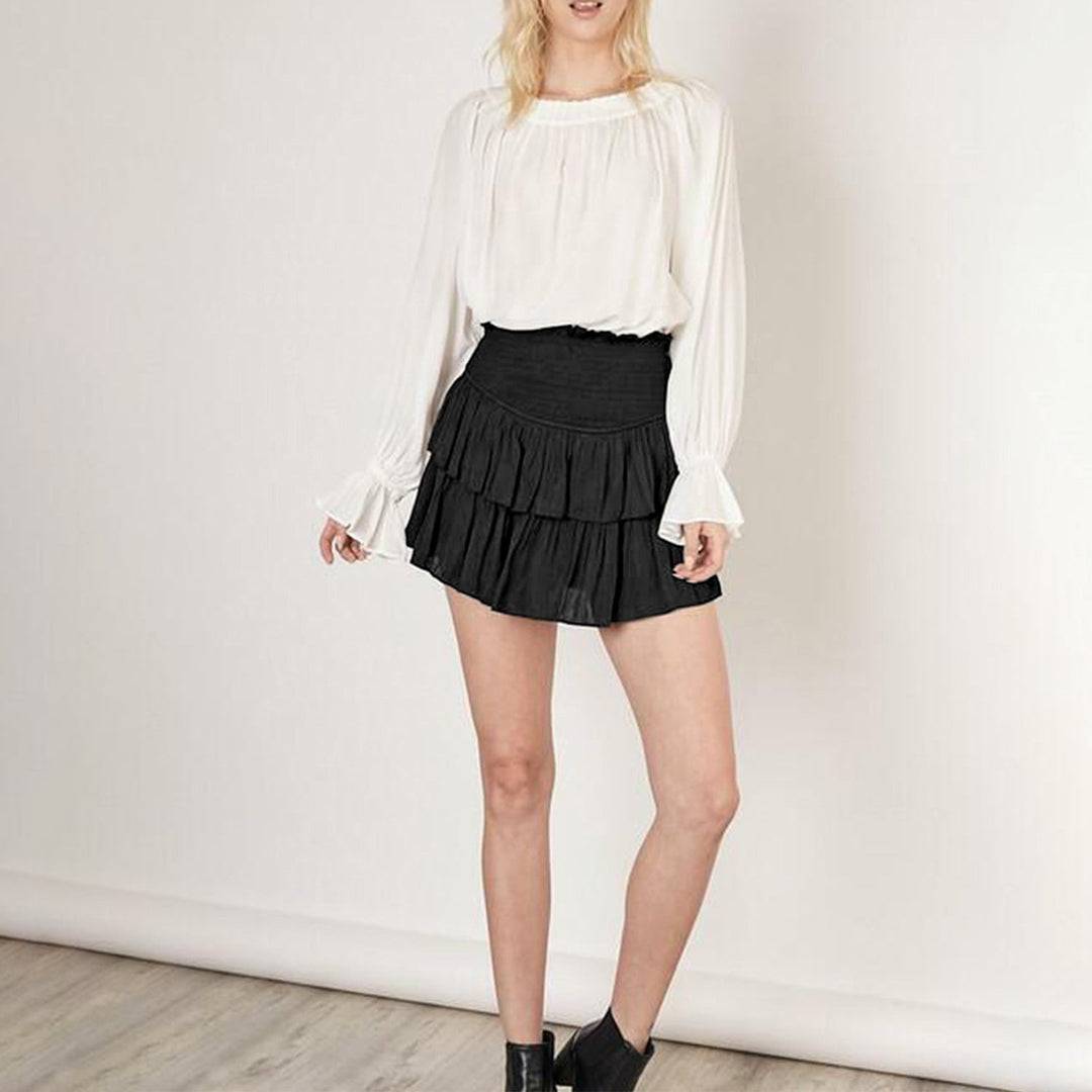 Pearl | Women’s ruffle mini skirt with smocked waistband and built-in shorts