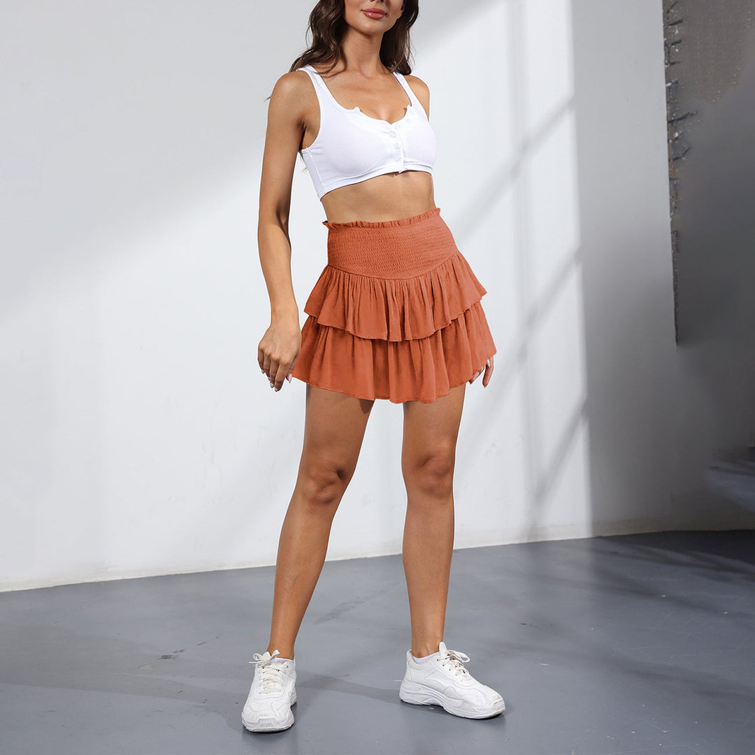 Pearl | Women’s ruffle mini skirt with smocked waistband and built-in shorts