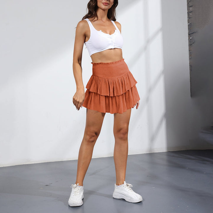 Pearl | Women’s ruffle mini skirt with smocked waistband and built-in shorts