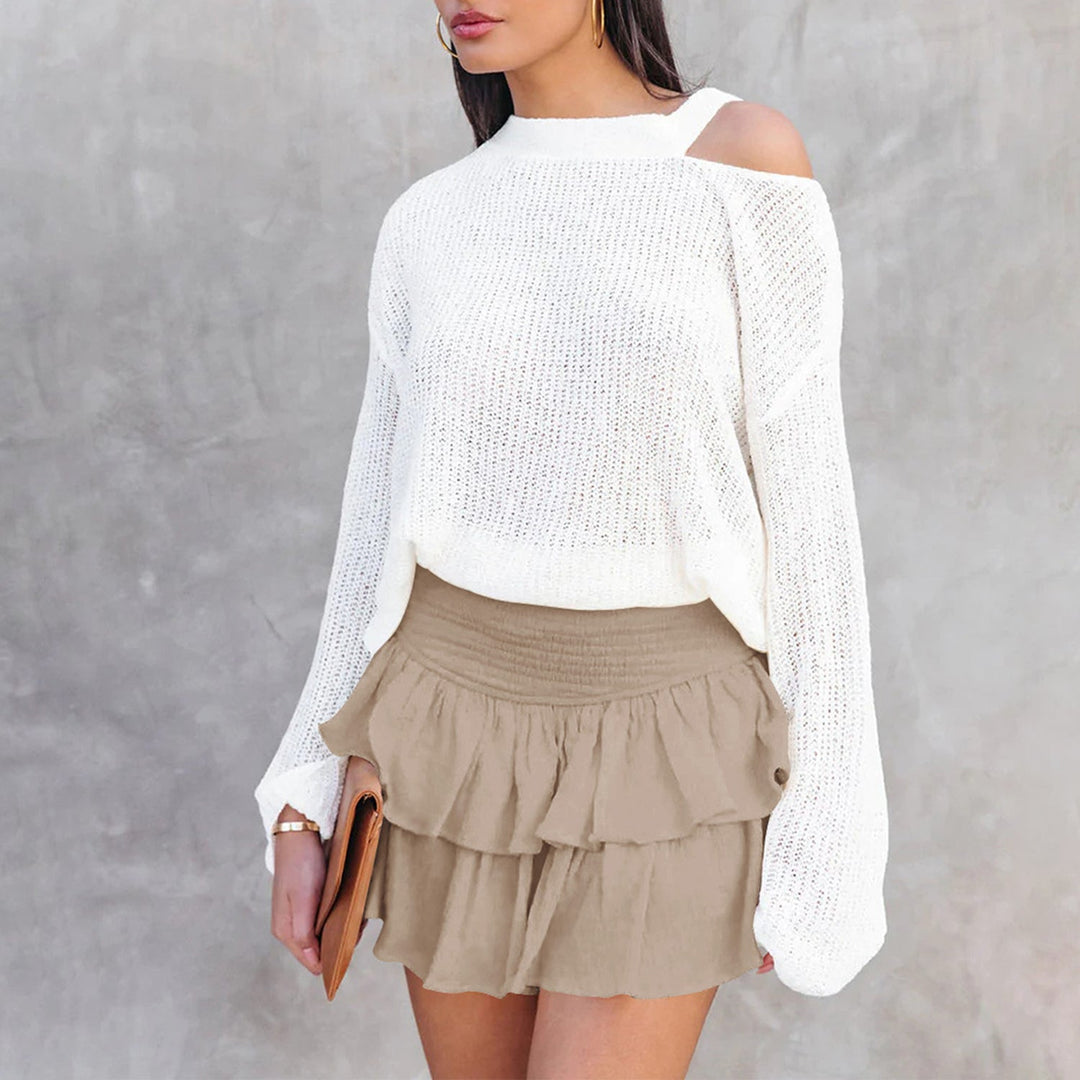 Pearl | Women’s ruffle mini skirt with smocked waistband and built-in shorts