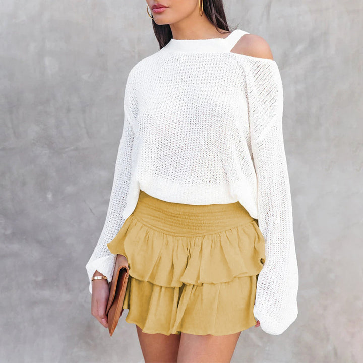 Pearl | Women’s ruffle mini skirt with smocked waistband and built-in shorts