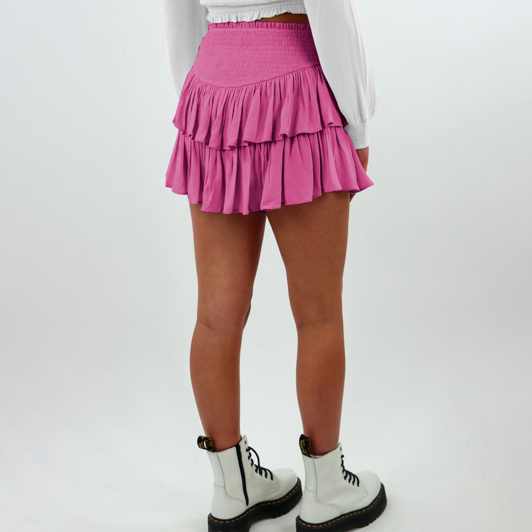 Pearl | Women’s ruffle mini skirt with smocked waistband and built-in shorts